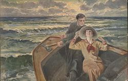 A Couple riding a Boat Postcard