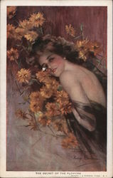 The secret of the flowers: A girl among the flowers. Postcard