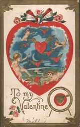 To My Valentine -- Cupids with Hearts Postcard