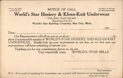 World's Star Hosiery and Klean-Knit Underwear Bay City, MI Postcard Postcard Postcard