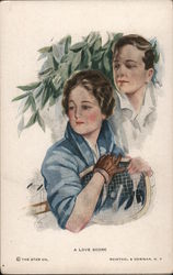 A Love Score, Couple with Tennis Racket Artist Signed Harrison Fisher Postcard Postcard 