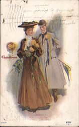 Chrysanthemum, Woman Carrying a Bouquet of Chrysanthemums Postcard
