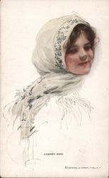 Cherry Ripe - drawing of a young girl with head scarf Artist Signed Harrison Fisher Postcard Postcard Postcard
