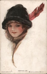 Tempting Lips, Woman in Hat with Feather Postcard