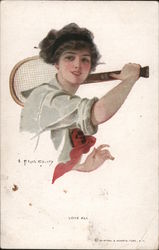 Love All: Woman Swinging a Tennis Racket Artist Signed F. Earl Christy Postcard Postcard Postcard