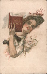 Love Lyrics: Woman reading in bed Postcard