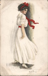 Girl in White Shirtwaist with Red Bows - Alice Luella Fidler Artist Signed Postcard Postcard Postcard