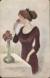 Norwegian?  Woman Smelling Flowers Postcard