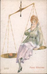 Found Wanting, Woman Sitting on a Scale Postcard