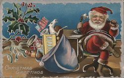 Christmas Greetings -- Santa on Telephone Postcard