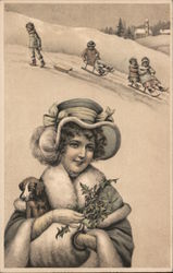 Children on a Sledding Hill Postcard