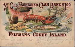 Ye Old Fashioned Clam Bake $1.00 Feltmans Coney Island. Postcard
