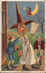 The Witch, Boys Pretending to be a Witch on Halloween Postcard