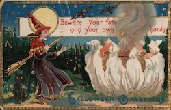 Halloween Greetings Beware Your Fate Is In Your Own Hands Postcard