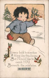 It's Very Bold To Mention, A Thing Like This I Know, But I Would Like To Catch You, Beneath The Mistletoe. Children Postcard Pos Postcard
