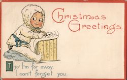 Christmas Greetings -- Child Dressed as Eskimo Writing a Letter Postcard