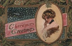 Christmas Greetings, Painted Woman Postcard