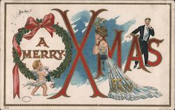 A Merry Xmas. A Cherub Delivering Gifts Christmas Postcard Postcard Postcard