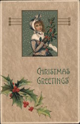 Christmas Greetings, Girl carrying mistletoe Postcard