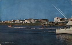 View of Town and Water with Water Skiiers Carolina Beach, NC Postcard Postcard Postcard