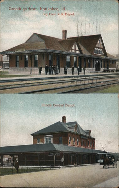 Big Four R. R. Depot, Illinois Central Depot Kankakee