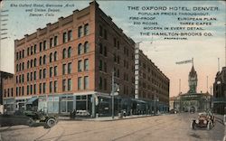 The Oxford Hotel, Welcome Arch and Union Depot Postcard
