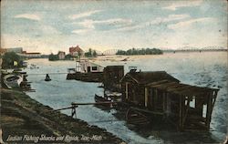 Indian Fishing Shacks and Rapids, Soo Township Sault Ste. Marie, MI Postcard Postcard Postcard