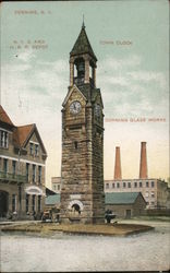 N.Y.C. & H. Railroad Depot, Town Clock, Corning Glass Works Postcard