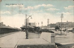 Heart of Highland Park - Depot and Main Street Postcard
