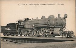 A.T. & S.F. Six Coupled Express Locomotive No. 1812 Postcard