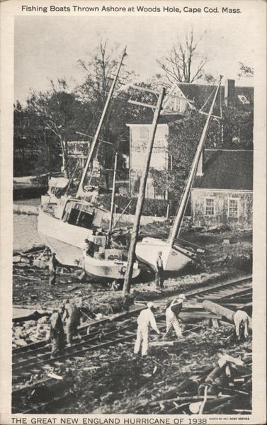 Fishing Boats Thrown Ashore at Woods Hole - Hurricane of 1938 Massachusetts