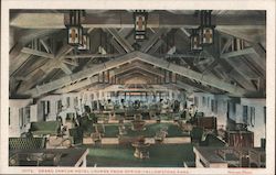 Grand Canton Hotel Lounge from Office, Yellowstone Park Postcard
