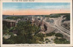 "On the Coast Route" Torrey Pines Lodge and Highway Postcard