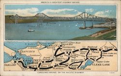 Carquinez Bridge and Map Vallejo, CA Postcard Postcard Postcard