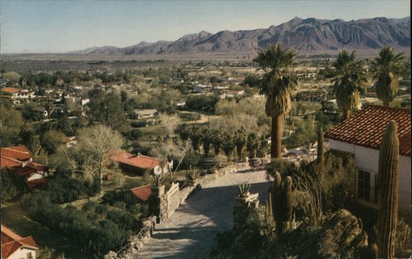 Grounds of the Desert Inn in foreground Palm Springs California