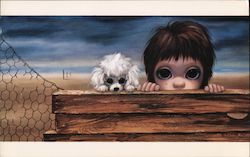 "Beachhead-'63" - Big Eyes Girl and Poodle - Keane Postcard