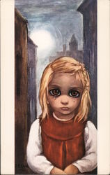 "Rejected" - Tearful Big Eye Girl in a Red Jumper - Keane Postcard