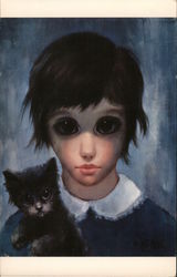 "Girl and Her Cat" by Walter Keane Postcard