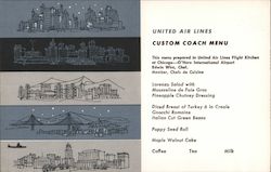 United Air Lines Custom Coach Menu Postcard
