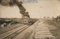 Soo Line Locomotive Belching Black Smoke, Lumber Mill Postcard