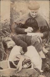 Woman Sewing Child's Pants While He's Wearing Them Postcard