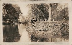 George Tombs with a Bamboo Fishing Pole Belvidere, IL Postcard Postcard Postcard