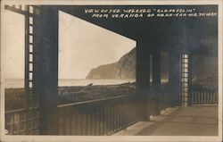 View of the Wrecked "Glenesslin" from Veranda of Neah-Kah-Nie Tavern Postcard