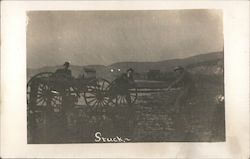 Stuck - Men Try to Move Horse Drawn Vehicle Out of Mud Postcard