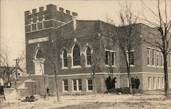 Brick Church Building People Standing to the Side Postcard