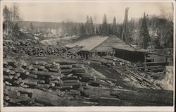 Logs Piled up Outside of a Logging Mill Postcard