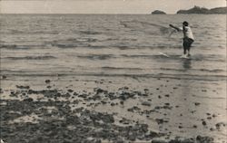 Man Cast Net Fishing in the Ocean Okinawa, Japan Postcard Postcard Postcard
