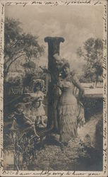 Letter "I" Woman with Children Postcard