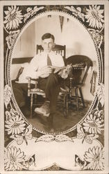 Boy With Sitar or Mandolin Postcard