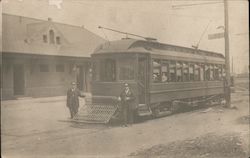 Streetcar and the Engineers Posing Before the Station Postcard